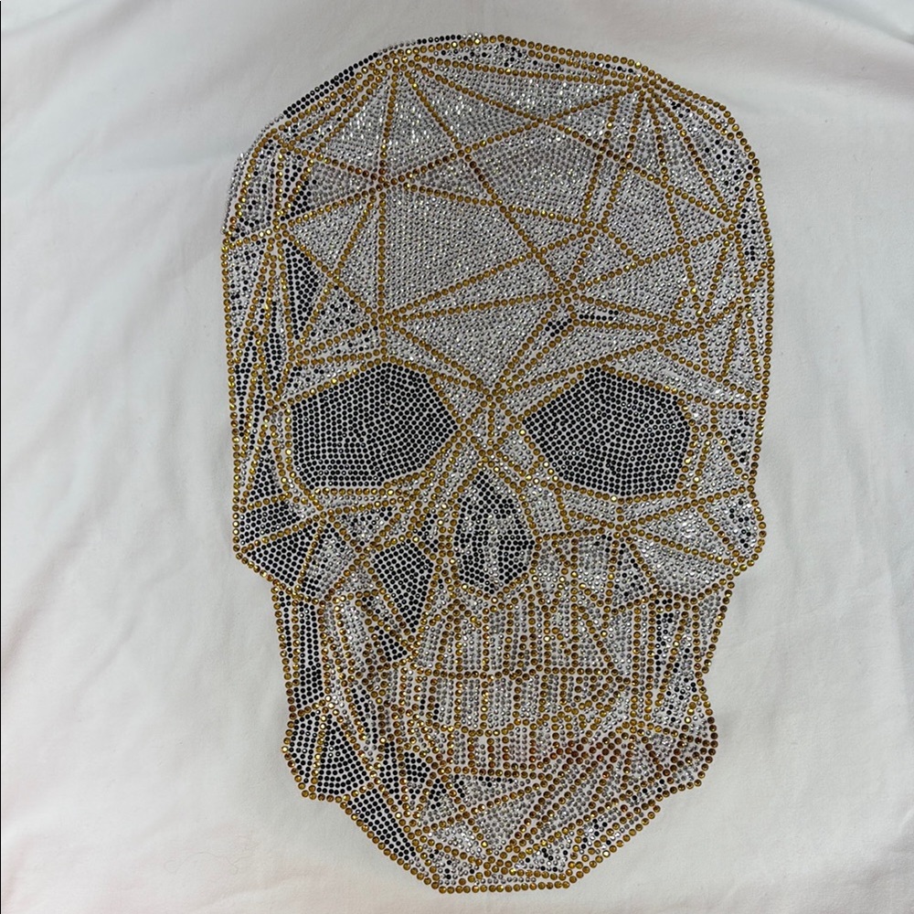 Heads or Tails White T-Shirt with Silver & Gold Blinged Skull